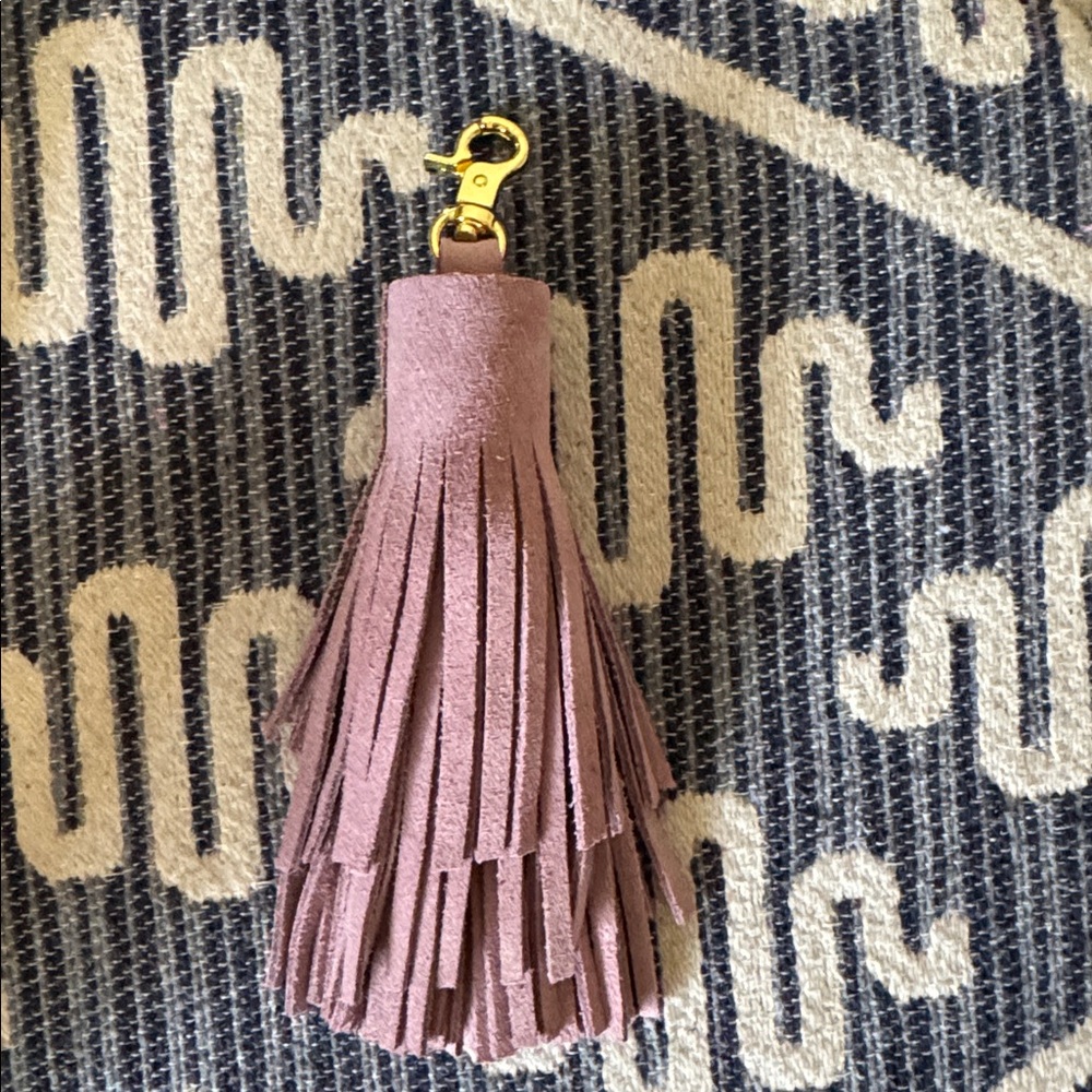 New Handmade Brass clip Rose Pink Suede Tassel Keychain Purse fob 6”